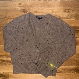 J. Crew Cropped Cardigan • Neutral Brown • Rhinestone Detail • Cozy Knit